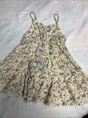 Floral Tiered Spaghetti Strap Dress - Cream with Pink & Green Floral